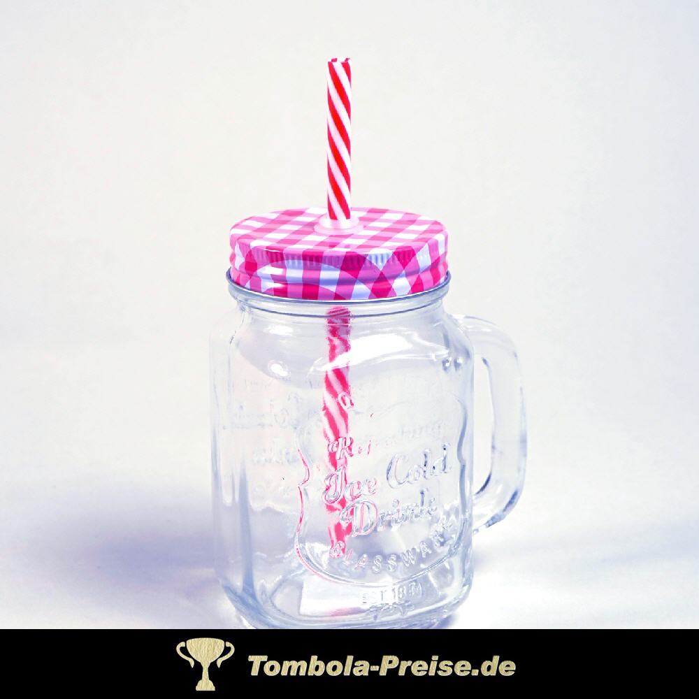 TreuePräsent Tringglas mit Deckel und Strohhalm