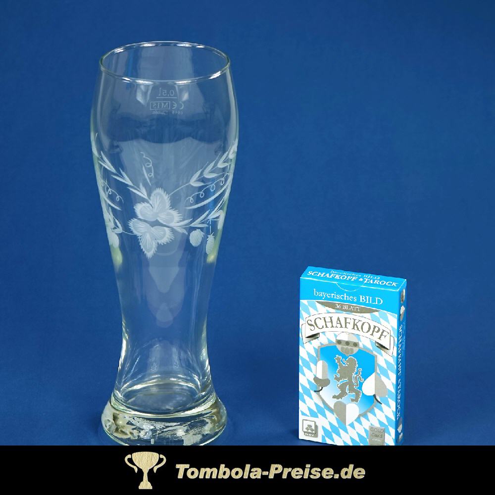 Schafkopfkarten und Weißbierglas Set