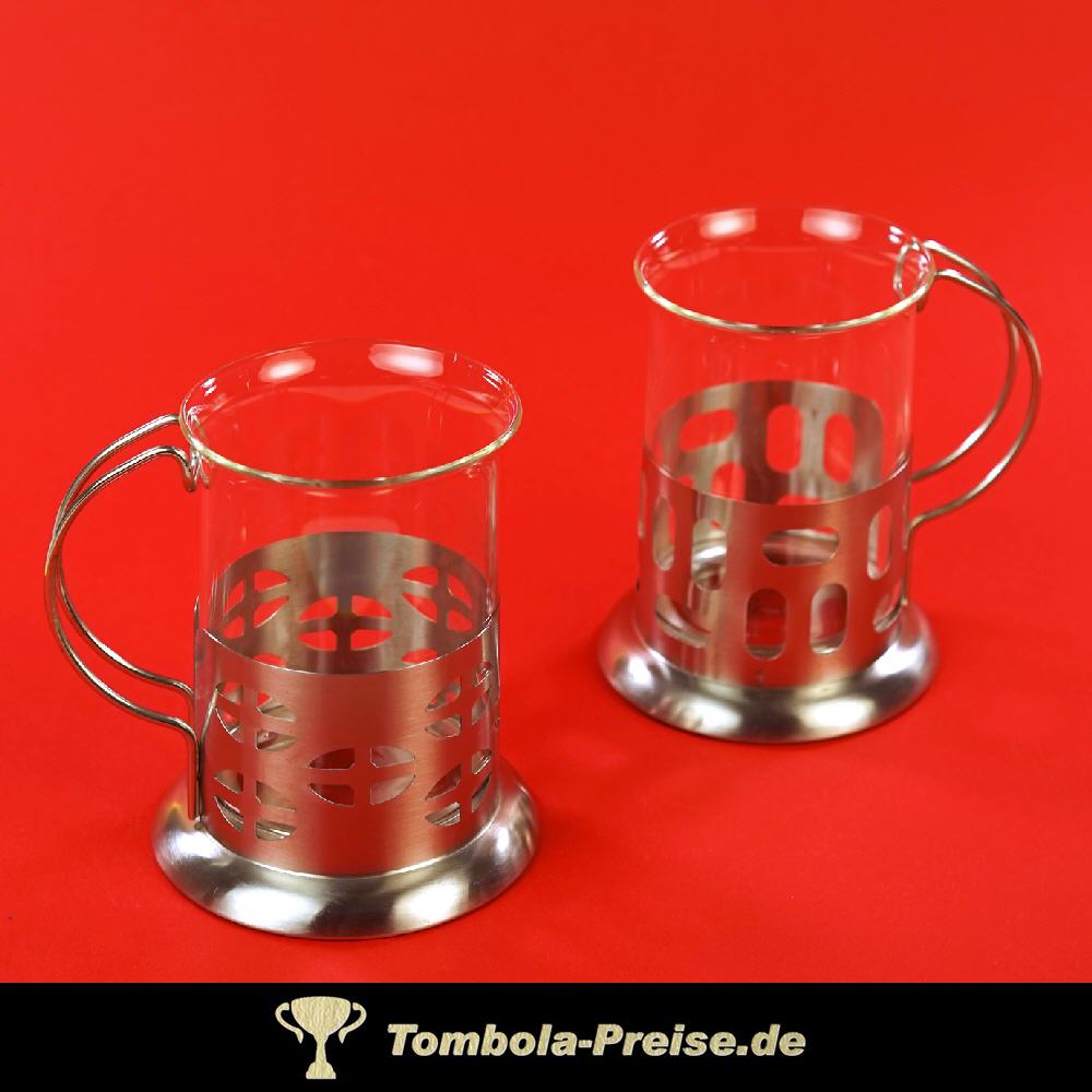 Teeglas 2er-Set mit Metallhalter
