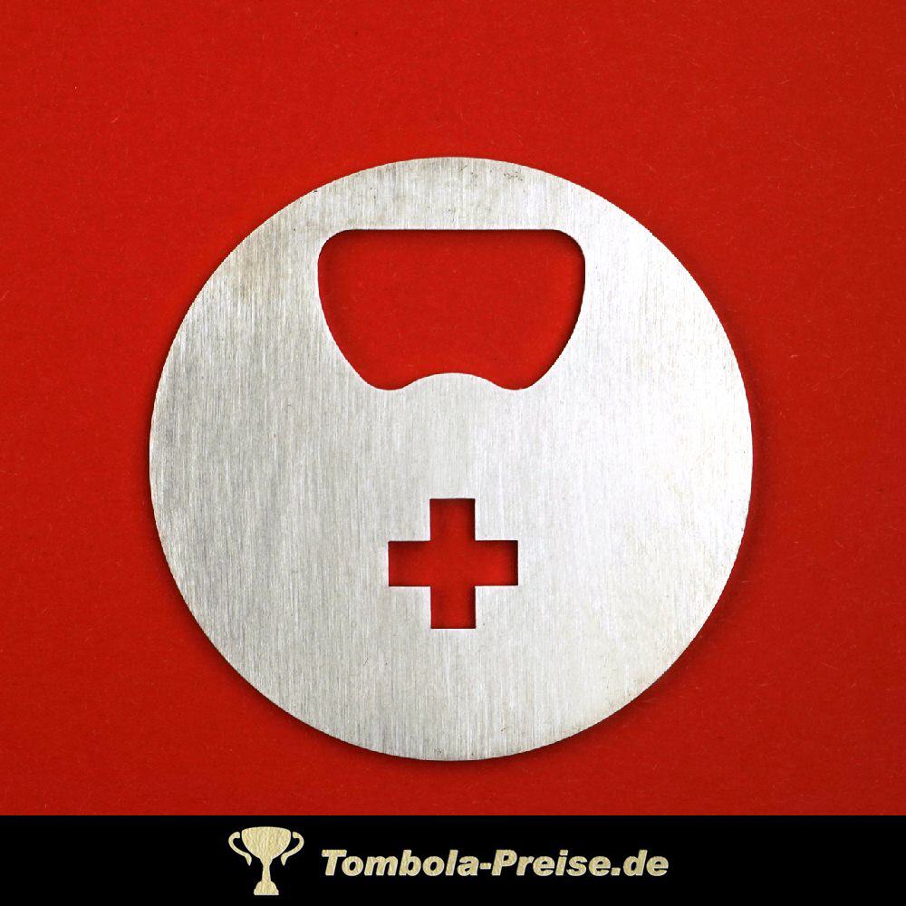 Flaschenöffner rund mit Ausstanzung Kreuz